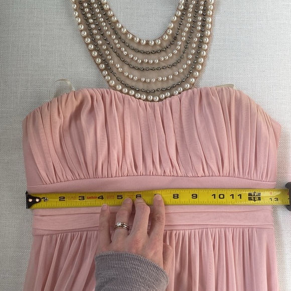 DAVID’S Bridal Petite Maxi Empire Waist Dress with Pearl Necklace - Size 3 - Picture 8 of 13